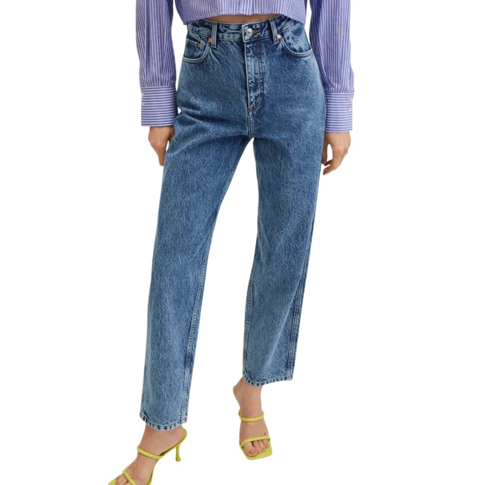 Mango Jeans High Rise Tapered Leg Full Length Blue Cotton Denim Jeans US Size 1